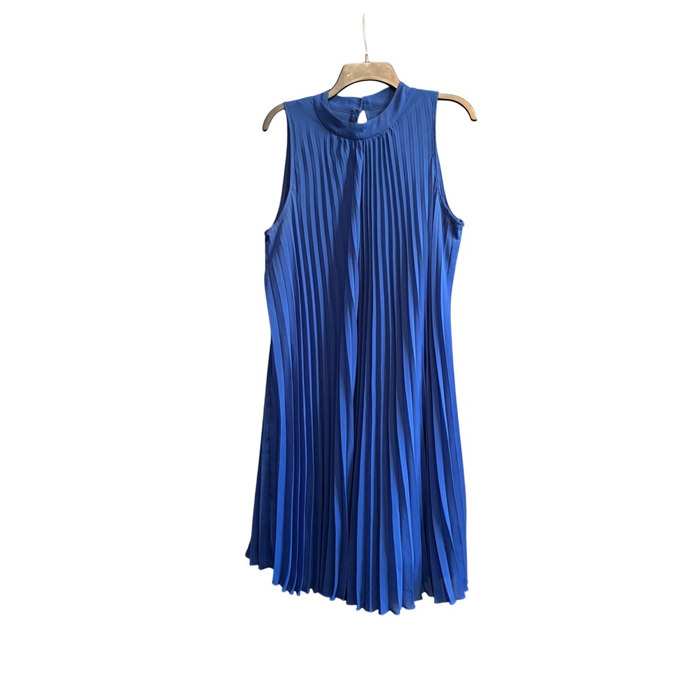 Royal Blue Pleated 14/16 Dress Est. 1946 Sleeveless Mock Neck Midi Cocktail